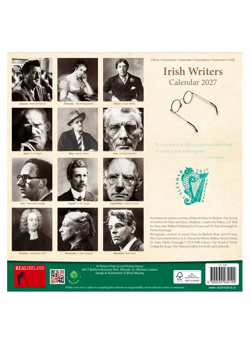 Irish Writers 2027 Calendar